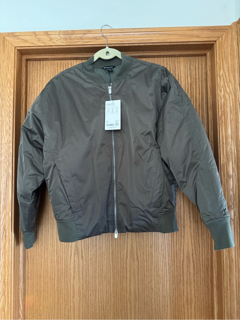 Athleta Olive Green Sateen Bomber Jacket